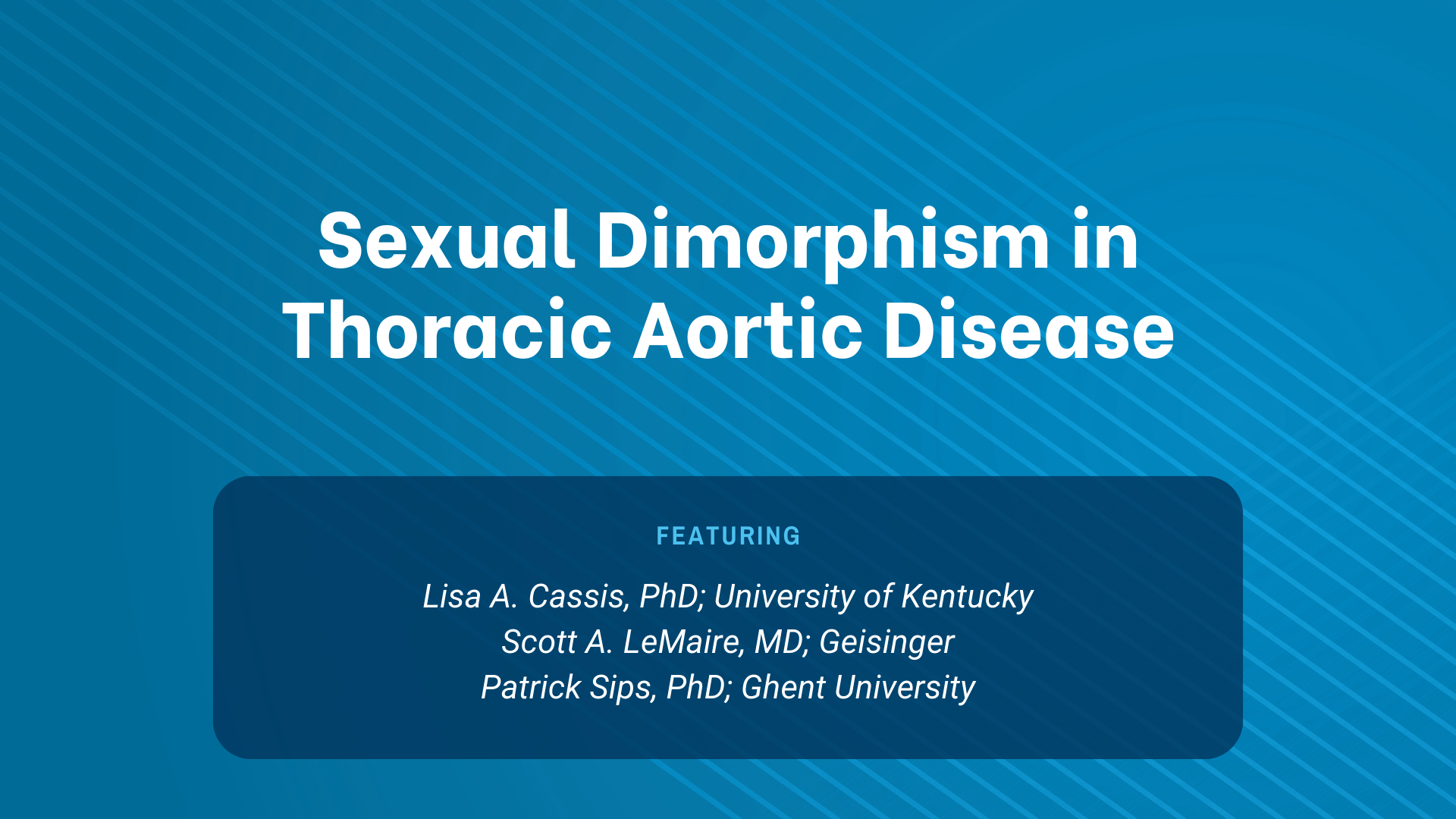 Dark blue graphic for GenTAC webinar titled, "Sexual Dimorphism in Thoracic Aortic Disease."